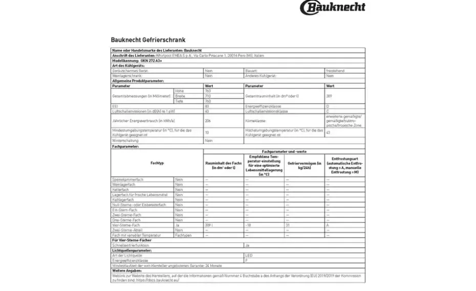 Bauknecht Gefrierschrank GKN 272 A3+