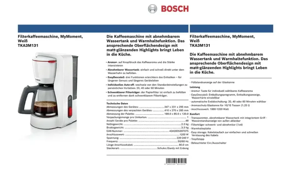BOSCH Kaffemaschine TKA3M131