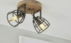 Deckenleuchte, 2-flammig, Holz/Metall