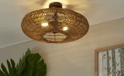 Trio Deckenleuchte, 2-flammig, Schirm aus Sisal